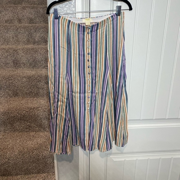 Anthropologie | Maeve Striped Button Freya Midi Skirt - Picture 4 of 10